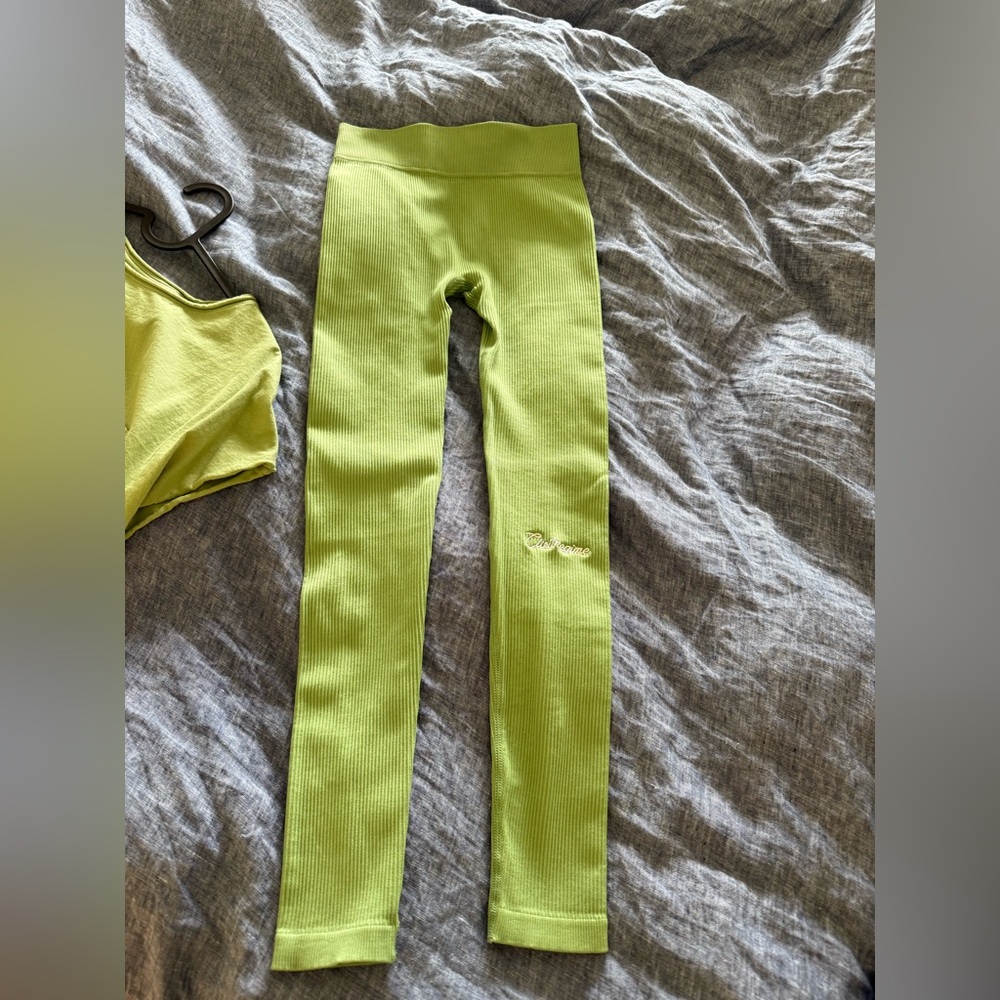Women's Lime Green Ribbed Leggings